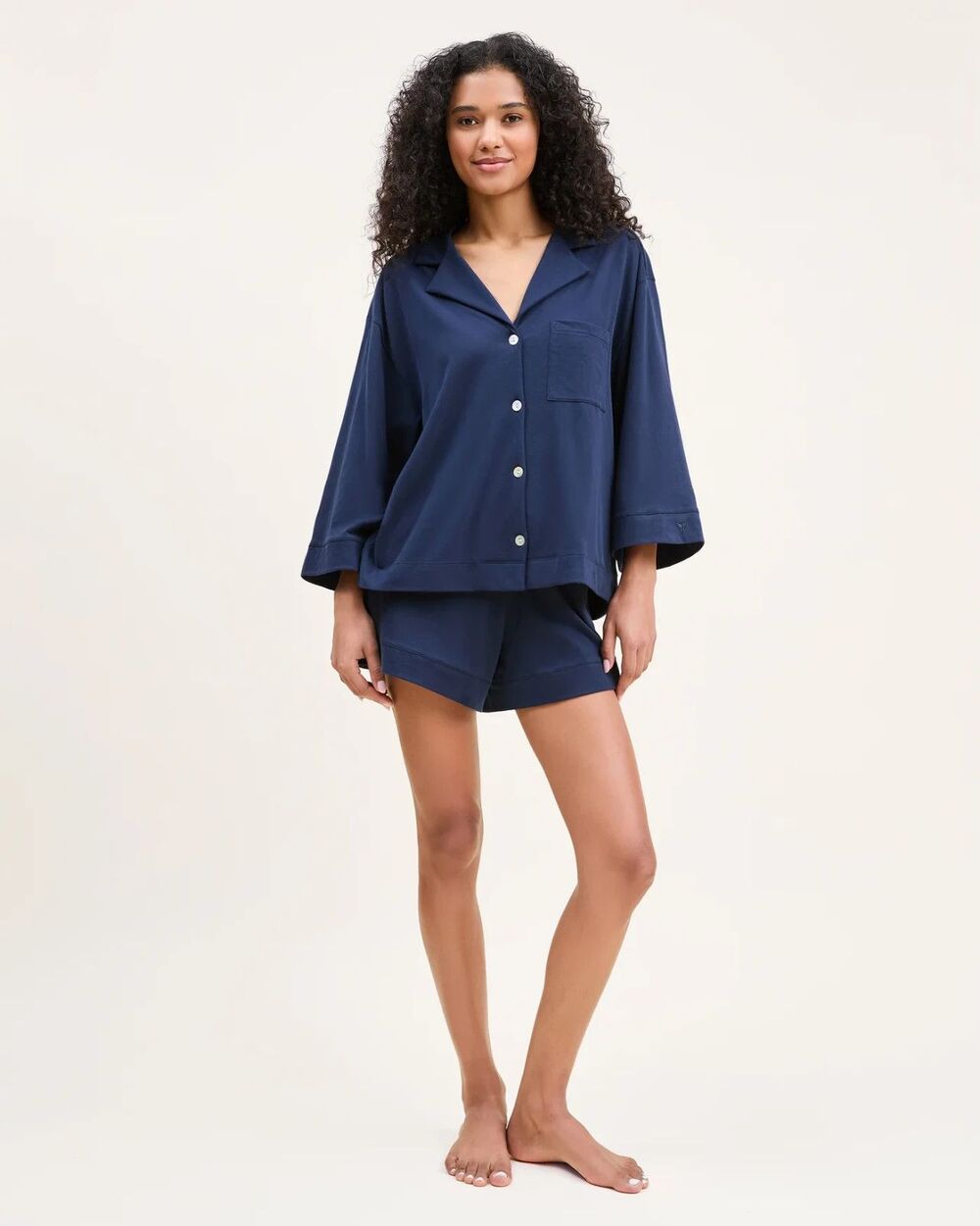 New Petite Plume Olivia Pima Cotton Short Pajamas in Navy Size Medium